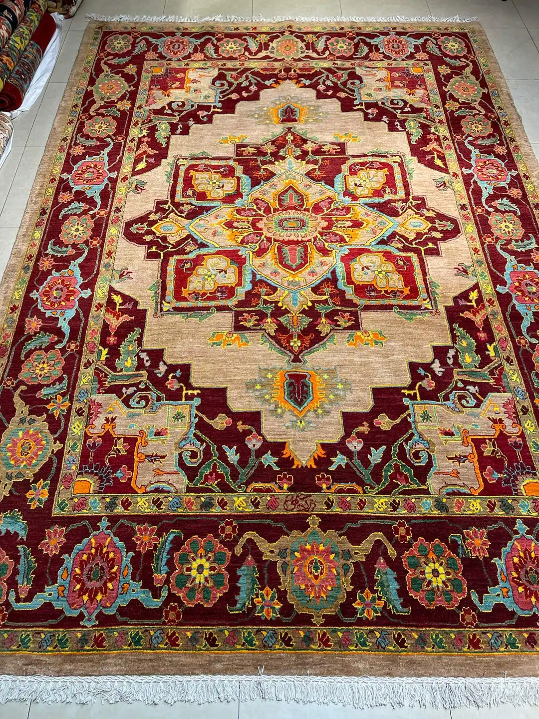 قالی نقشه هریس رنگ نسکافه ای 215×300 فرش رحیمی