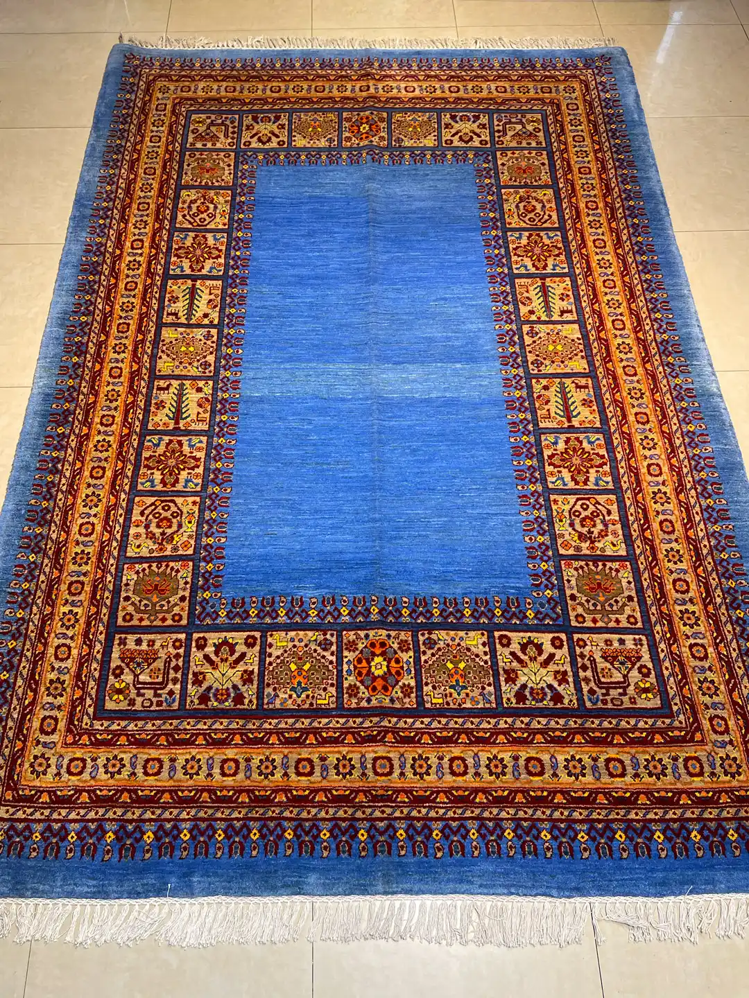 پرده ای نقشه هدیش رنگ آبی روشن 175×260 فرش رحیمی