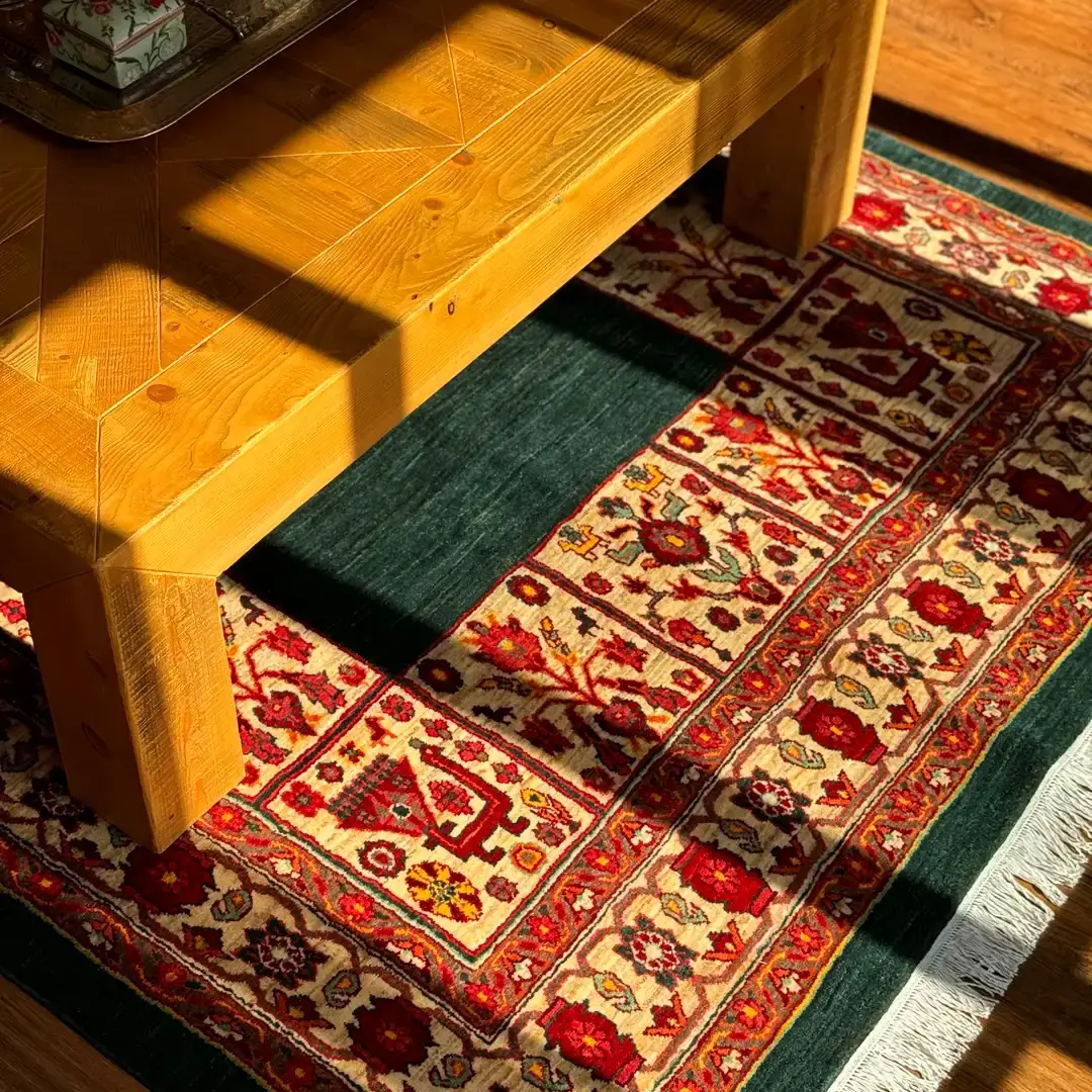 قالیچه نقشه هدیش رنگ سبز ۳ متری فرش رحیمی کارپت