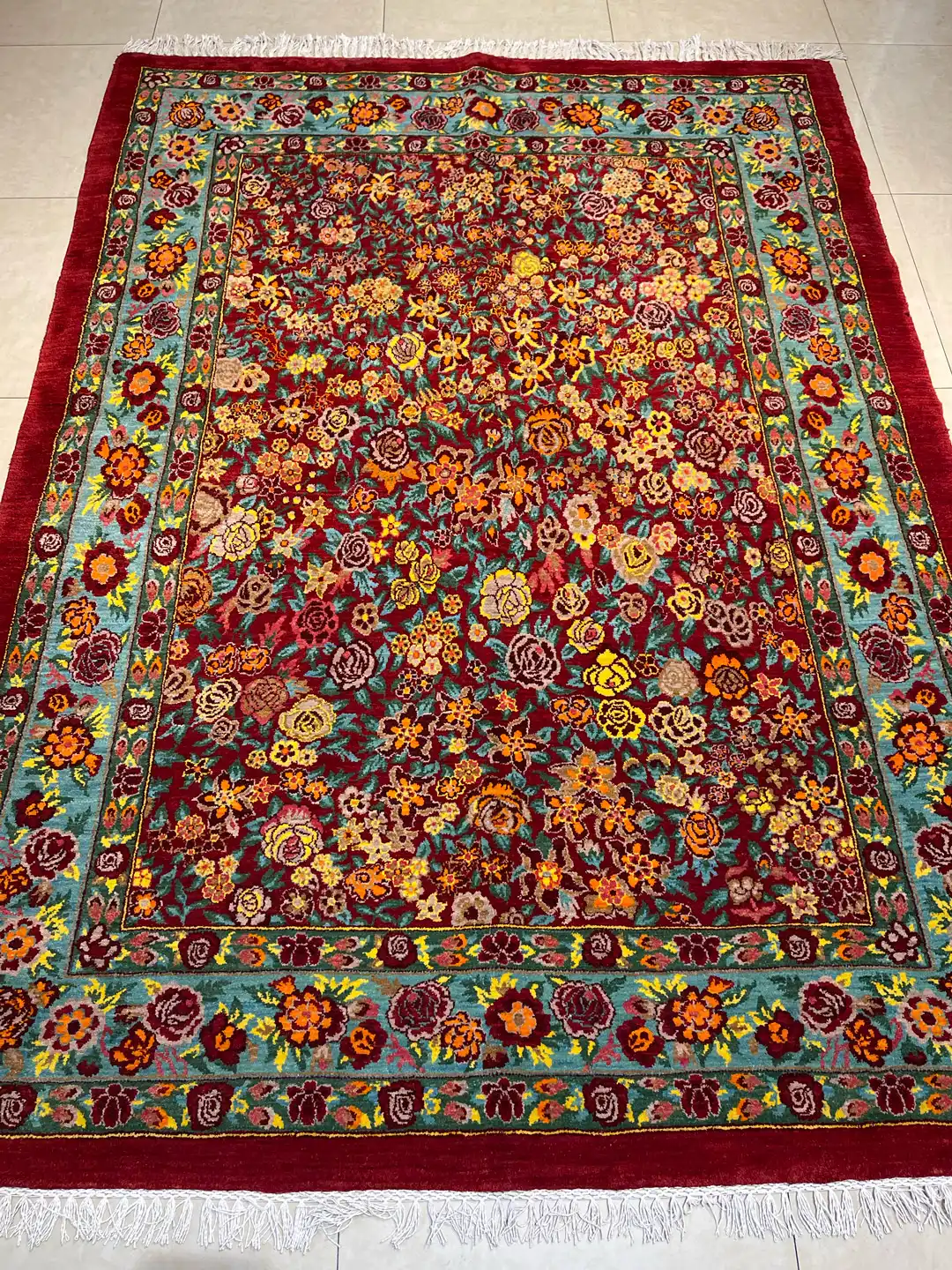 قالیچه نقشه هزار گل رنگ لاکی 155×200 فرش رحیمی کارپت