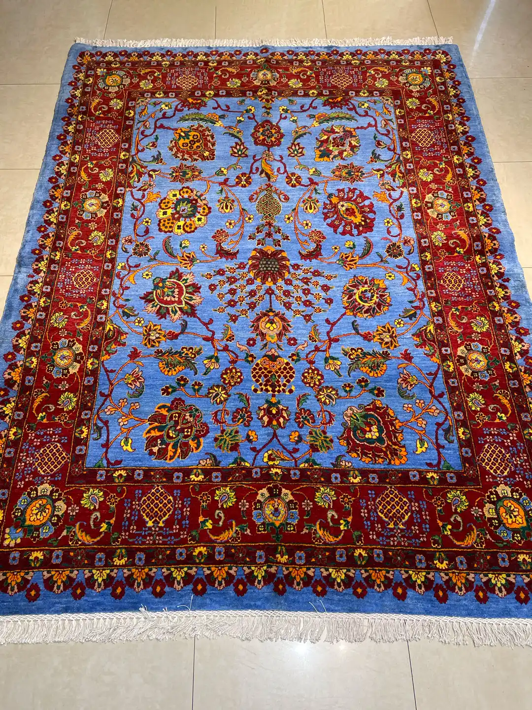 پرده ای نقشه زندگی رنگ آبی 170×230 فرش رحیمی