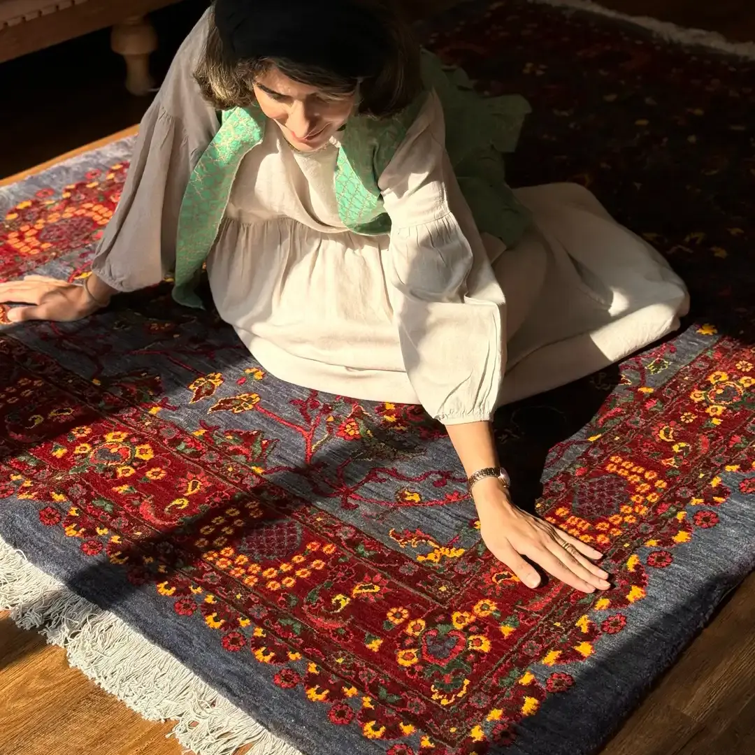 قالیچه نقشه زندگی رنگ بنفش ۳ متری دکوراتیو فرش رحیمی کارپت