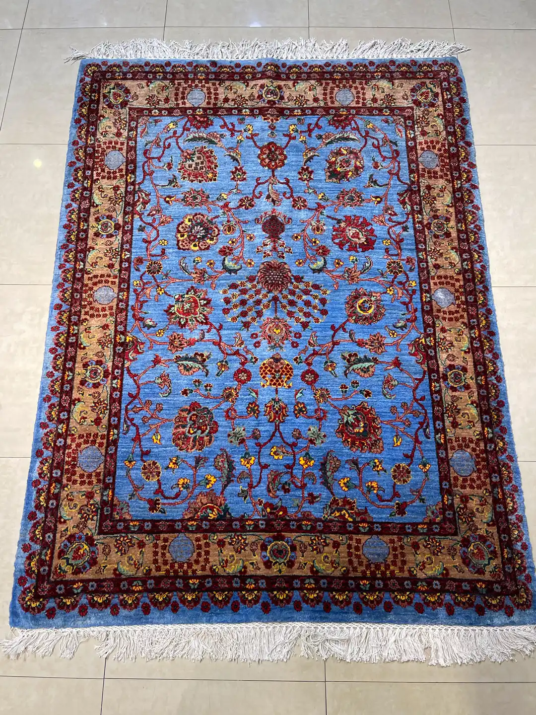 قالیچه نقشه زندگی رنگ آبی 130×170 فرش رحیمی کارپت
