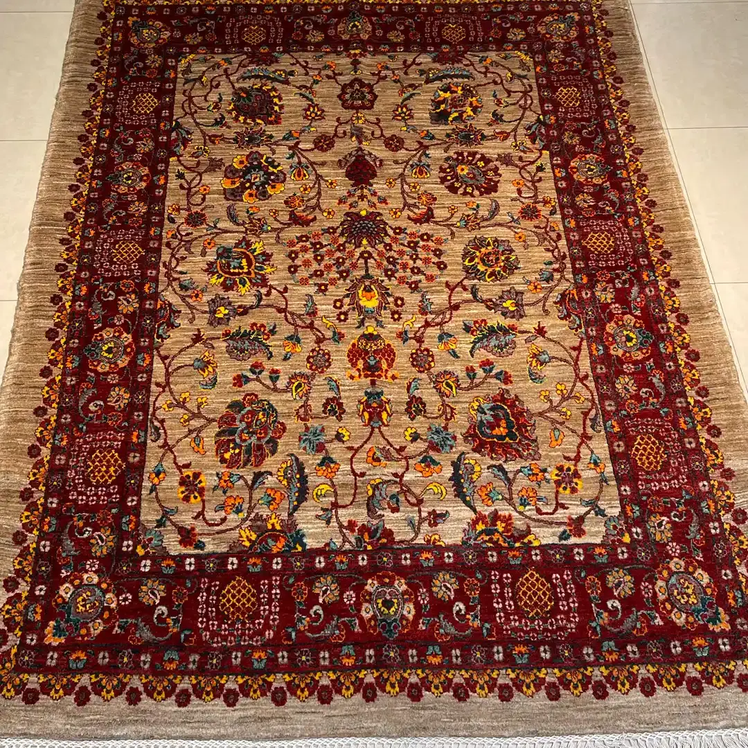 قالیچه نقشه زندگی رنگ نسکافه ای 160×210 فرش رحیمی