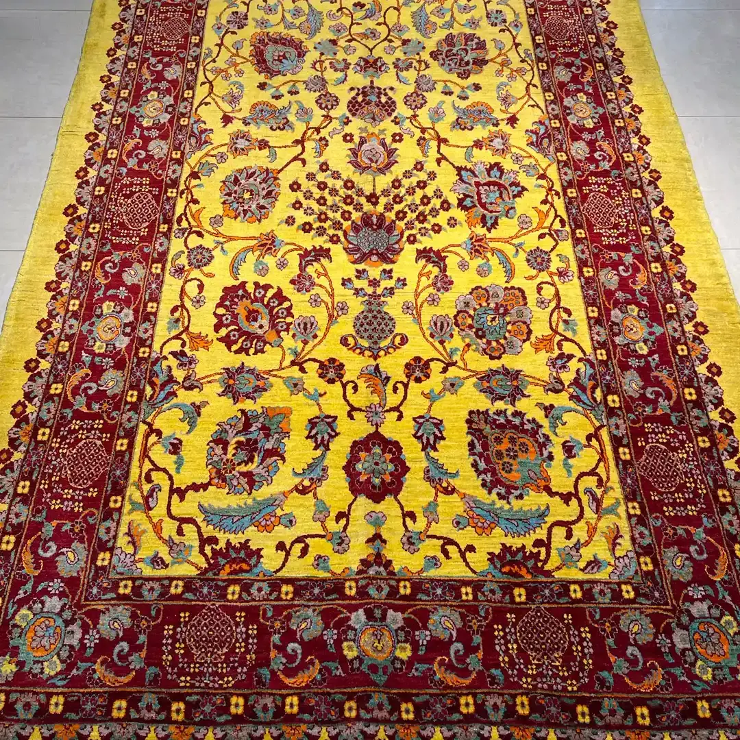 پرده ای نقشه زندگی رنگ زرد 180×280 فرش رحیمی