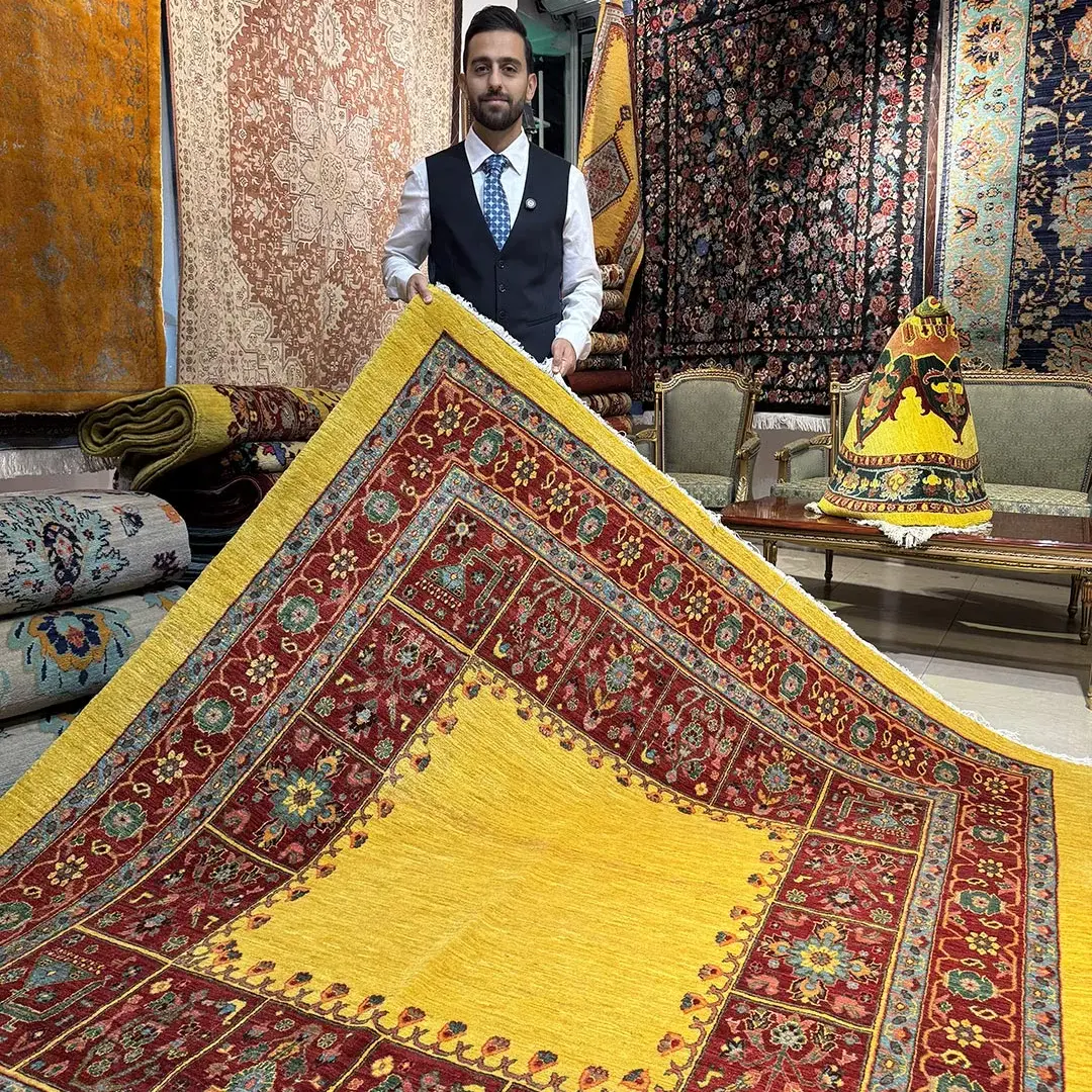 پرده ای نقشه هدیش رنگ زرد 200×200 فرش رحیمی